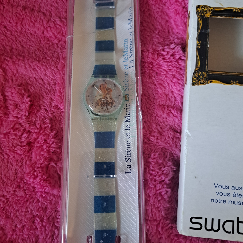 Swatch Striped Blue and White Women's Watch